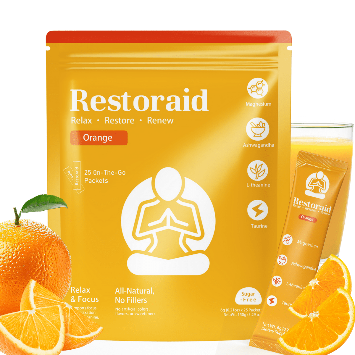 Restoraid Orange Pouch of 25 Pack of individual sticks